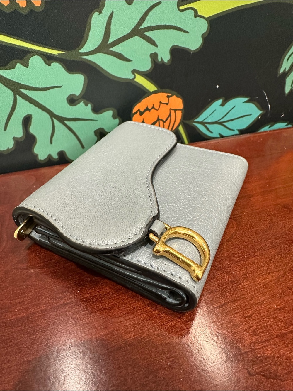 Christian Dior Saddle Lotus Wallet Gray Calfskin Gold D Hardware Compact Wallet - Picture 5 of 13